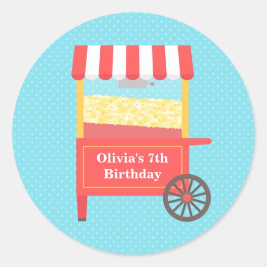 Kermis Popcorn Kinderen Verjaardagsfeestje Sticker (Voorkant)