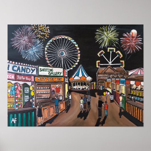 Kermis 's Nachts Schilderij van Alfred Fox Poster (Voorkant)