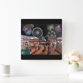 Kermis 's Nachts Schilderij van Alfred Fox Vierkante Klok (Huis)