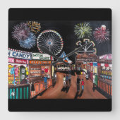 Kermis 's Nachts Schilderij van Alfred Fox Vierkante Klok (Voorkant)