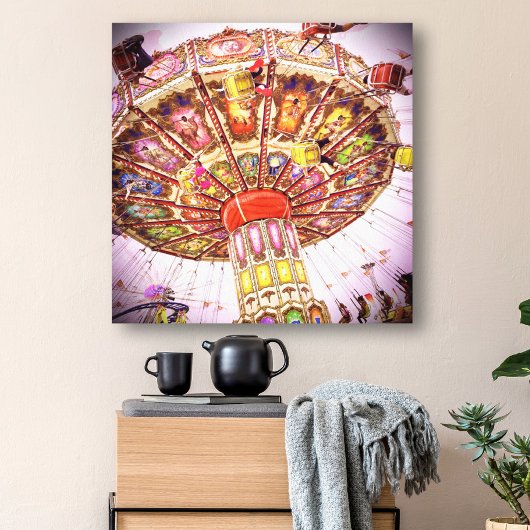 Kermis swingende rit roze lucht vintage foto retro canvas afdruk