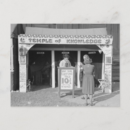 Kermis waarzegster, 1938 briefkaart (Voorkant)