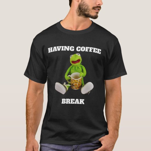 Kermit Coffee Break Mannen Basic Dark T-Shirt (Voorkant)