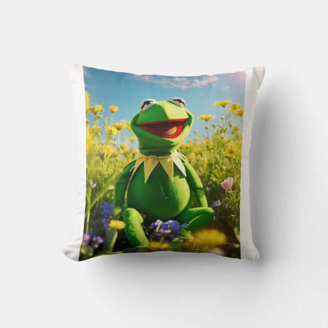 Kermit de kikker, gelukkig, licht. kussen (Voorkant)