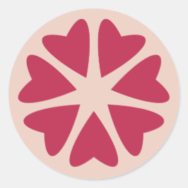 Kernachtige harten - magenta rood - afbeelding. ronde sticker