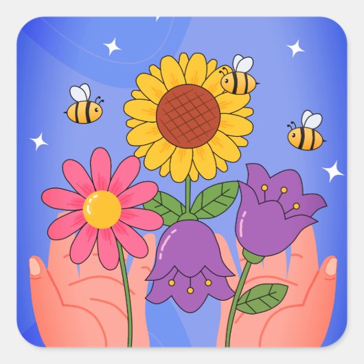 Kernbloemen – Zachte Esthetische Bloei Concept Vierkante Sticker (Voorkant)