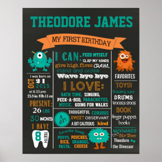 Kernbord van Monsters First Birthday Party Poster