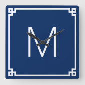 Kernmonogram zeemacht en witte Griekse zeegrens Vierkante Klok (Voorkant)
