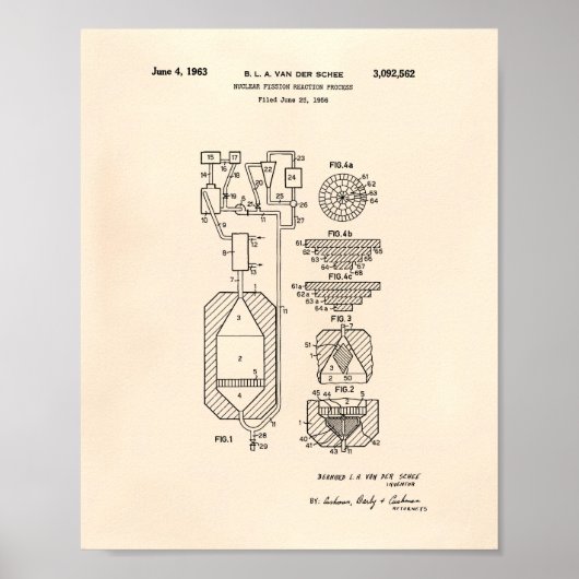 Kernsplijting 1956 Patent Art Old Peper Poster (Voorkant)