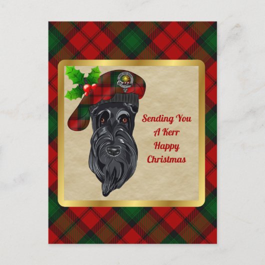 Kerr Clan Badge & Tartan Christmas Briefkaart (Voorkant)