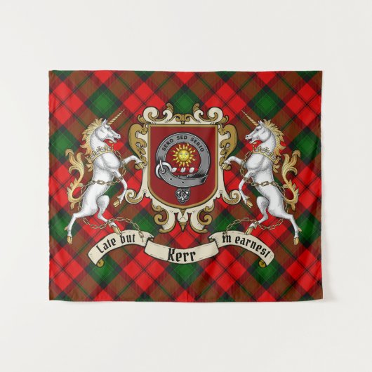 Kerr Clan Badge & Unicorns w/Tartan Wandkleed (Voorkant (horizontaal))