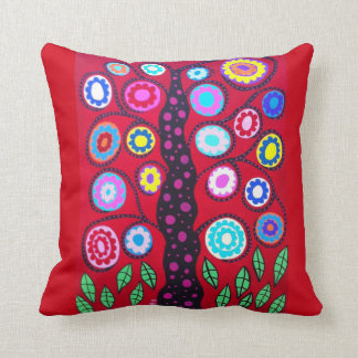 Kerri Ambrosino Art Pillow Tree of Life Red Flower Kussen