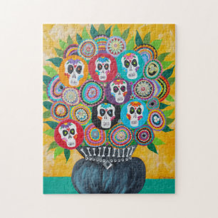 Kerri Ambrosino Art Puzzle Sugar Skull Flowers Legpuzzel