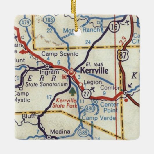 Kerrville TX Map Keramisch Ornament (Voorkant)