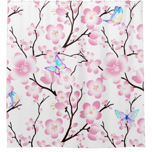 kerry blossom butterflies iridescent elegant roze douchegordijn (Voorkant)