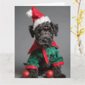 Kerry Blue Terrier Elf Puppy Kerst Kaart (Gele Bloem)