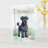 Kerry Blue Terrier hond onder verjaardagsbord Kaart (Gele Bloem)