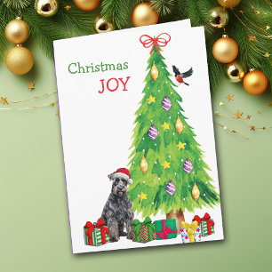 Kerry Blue Terrier Hond, Vogel en Kerstboom Feestdagen Kaart