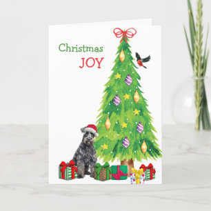 Kerry Blue Terrier Hond, Vogel en Kerstboom Feestdagen Kaart