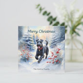 Kerry Blue Terrier in de sneeuw Winter Vrolijk Ker Feestdagenkaart (Staand voorkant)