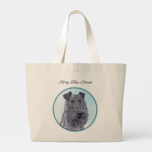 Kerry Blue Terrier Painting Cute Original Dog Art Grote Tote Bag (Achterkant)
