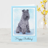 Kerry Blue Terrier Painting Cute Original Dog Art Kaart (Gele Bloem)