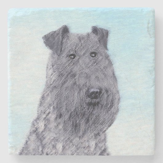 Kerry Blue Terrier Painting Cute Original Dog Art Stenen Onderzetter (Voorkant)
