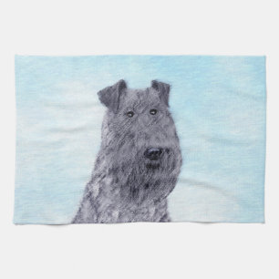 Kerry Blue Terrier Painting Cute Original Dog Art Theedoek