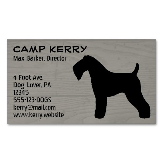 Kerry Blue Terrier Silhouet Houten Korrel Stijl Magnetisch Visitekaartje (Voorkant)