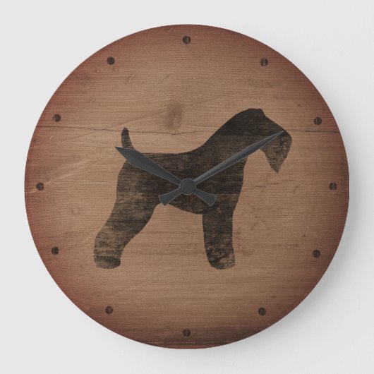 Kerry Blue Terrier Silhouette Rustic Grote Klok (Voorkant)