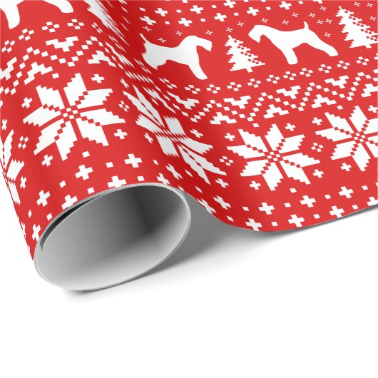 Kerry Blue Terrier Silhouetten Kerstvakantie Cadeaupapier (Rol Hoek)