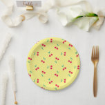 Kerry esthetic Cherries Pattern Yellow Papieren Bordje<br><div class="desc">Zoete kersen minimalistisch thuisdecor en partijproducten. Kleine kersen patroon voor alle leeftijden. Kersen zomerpatroon. Kerry eenvoudige,  minimale esthetische tafelgerei</div>