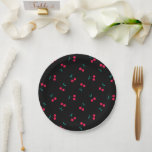 Kerry esthetics Cherry Pattern Black Papieren Bordje<br><div class="desc">Zoete kersen minimalistisch thuisdecor en partijproducten. Kleine kersen patroon voor alle leeftijden. Kersen zomerpatroon. Kerry eenvoudige,  minimale esthetische tafelgerei</div>