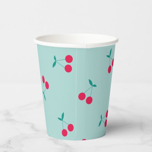 Kerry esthetics Cherry Pattern Pastel Blue Papieren Bekers (Rechts)