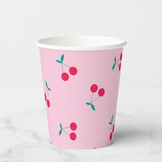 Kerry esthetics Cherry Pattern Pastel Pink Papieren Bekers (Achterkant)