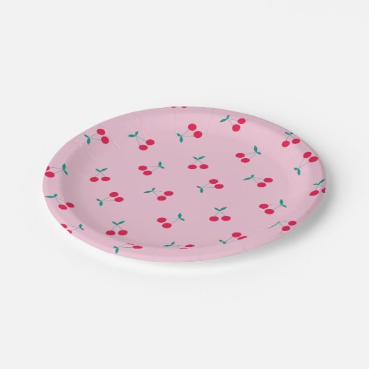 Kerry esthetics Cherry Pattern roze Papieren Bordje (Gekanteld)