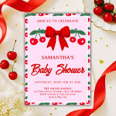 Kers Baby Shower Rode Gingham Strik Kaart