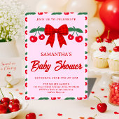 Kers Baby Shower Rode Gingham Strik Kaart