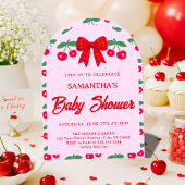Kers Baby Shower Rode Gingham Strik Kaart