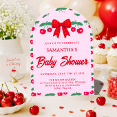 Kers Baby Shower Rode Gingham Strik Kaart