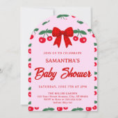 Kers Baby Shower Rode Gingham Strik Kaart (Voorkant)