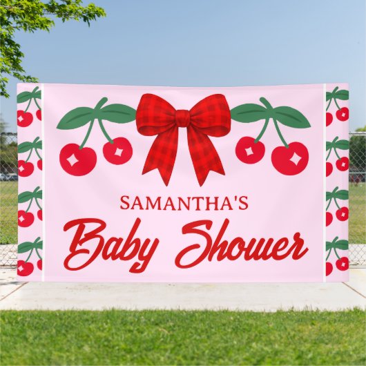 Kers Baby Shower Rode Gingham Strik  Spandoek (Buitenkant)