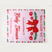 Kers Baby Shower Rood Gingham Boog Achtergrond Wandkleed (Voorkant (horizontaal))