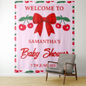 Kers Baby Shower Rood Gingham Boog Achtergrond Wandkleed (In situ)
