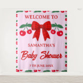 Kers Baby Shower Rood Gingham Boog Achtergrond Wandkleed (Voorkant)