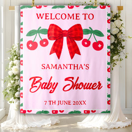 Kers Baby Shower Rood Gingham Boog Achtergrond Wandkleed