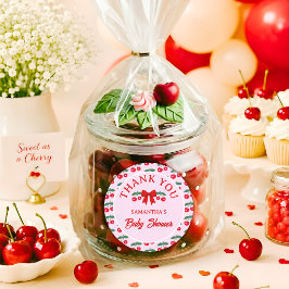 Kers Baby Shower Rood Gingham Strikje Bedankt Ronde Sticker