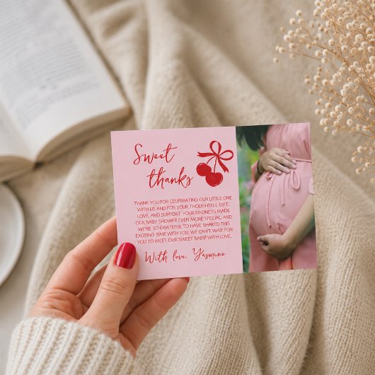 Kers Baby Shower Roze & Rood Foto Bedankt