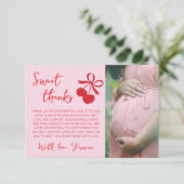 Kers Baby Shower Roze & Rood Foto Bedankt (Staand voorkant)