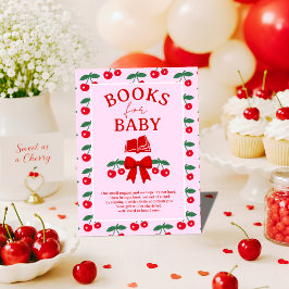 Kers Babyshower Rode Gingham Strik Boeken voor Bab Informatiekaartje